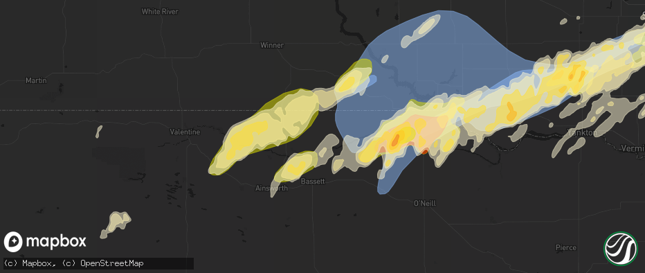 Hail map in Mills, NE on May 17, 2026