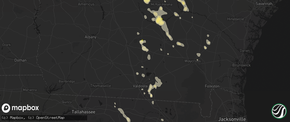 Hail map in Nashville, GA on May 17, 2026