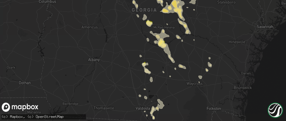 Hail map in Ocilla, GA on May 17, 2026