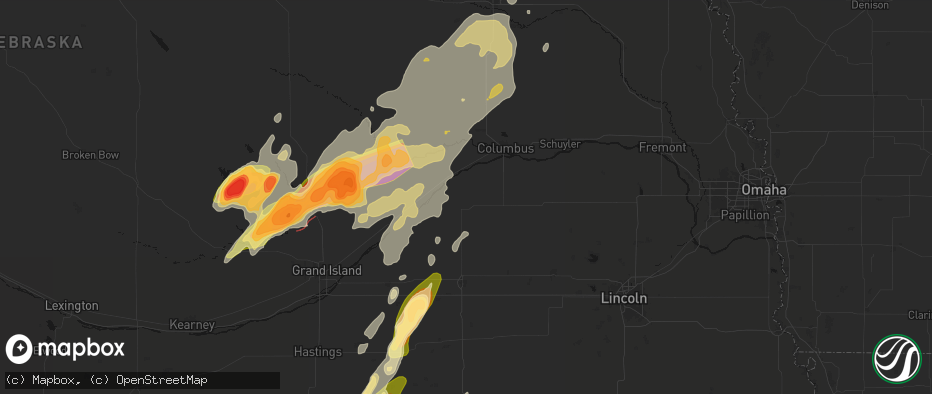 Hail map in Osceola, NE on May 17, 2026