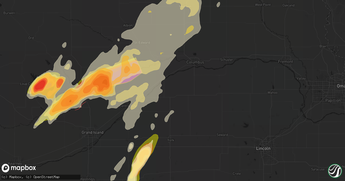 Hail map in Osceola, NE on May 17, 2026