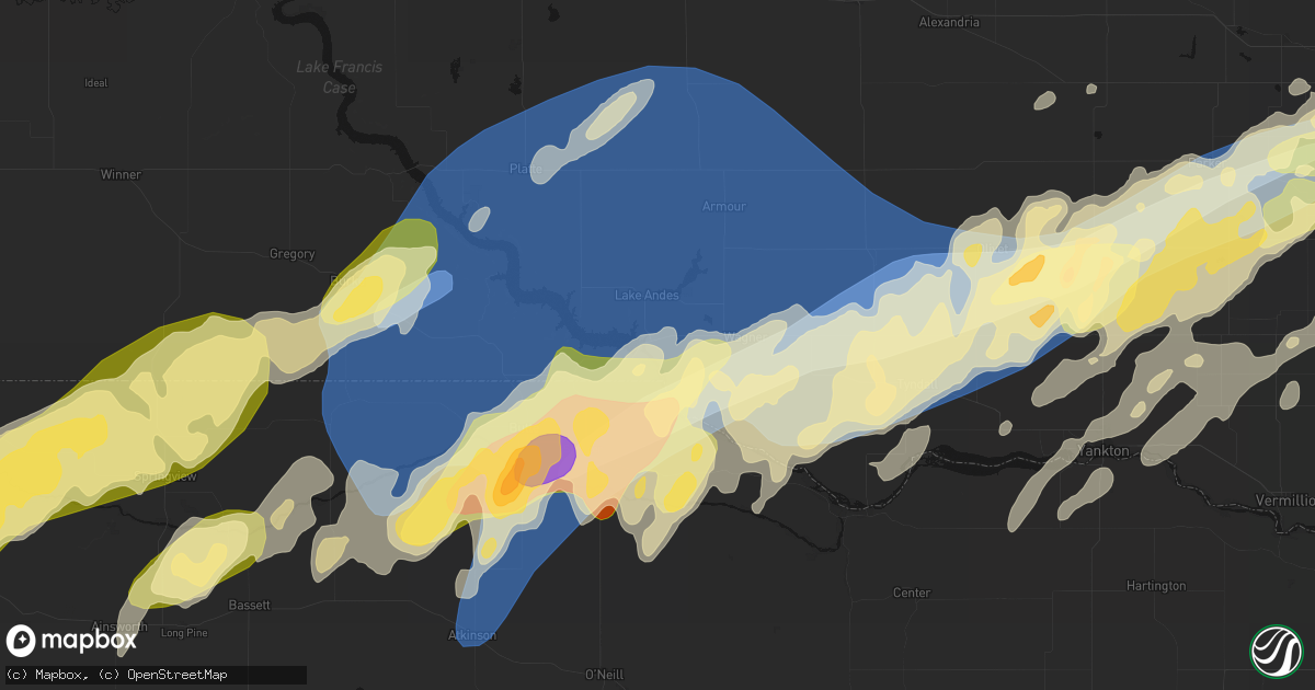 Hail map in Pickstown, SD on May 17, 2026