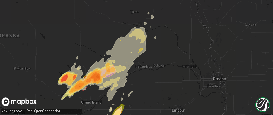 Hail map in Platte Center, NE on May 17, 2026