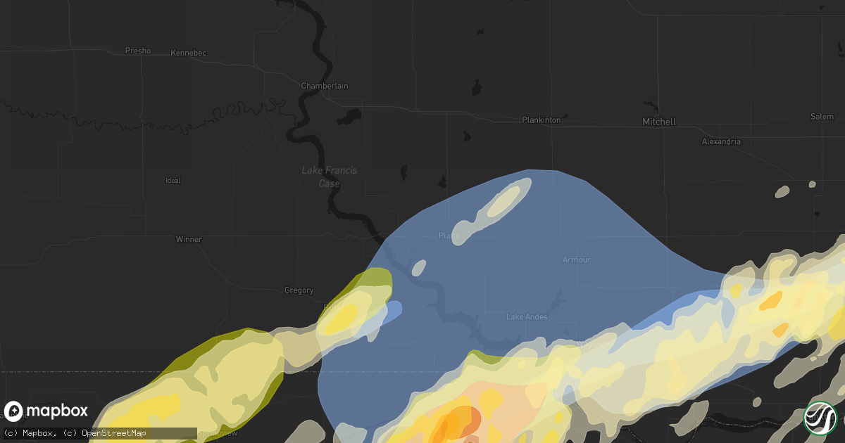 Hail map in Platte, SD on May 17, 2026