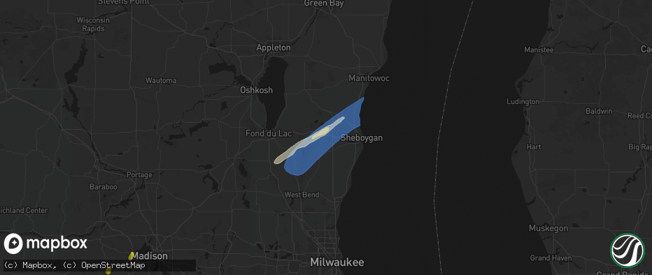 Hail map in Plymouth, WI on May 17, 2026