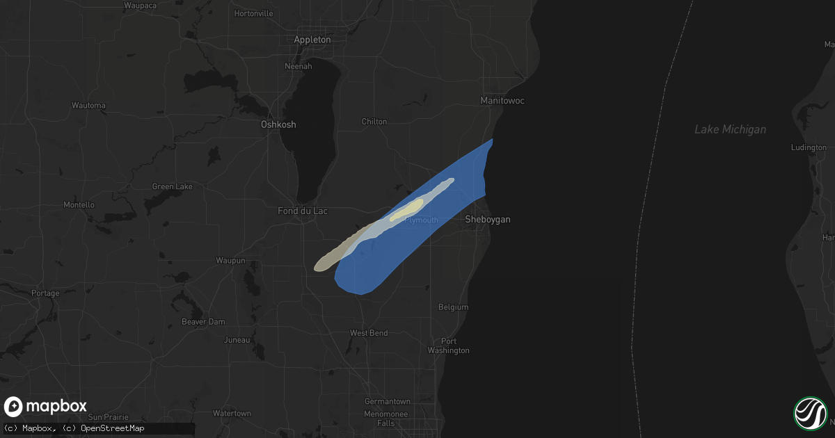 Hail map in Plymouth, WI on May 17, 2026