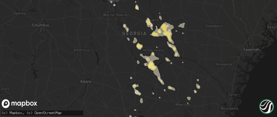 Hail map in Rhine, GA on May 17, 2026