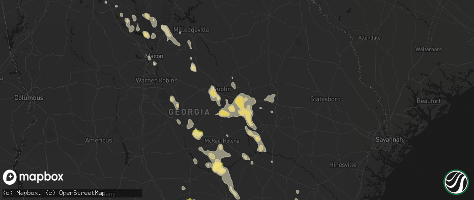 Hail map in Rockledge, GA on May 17, 2026