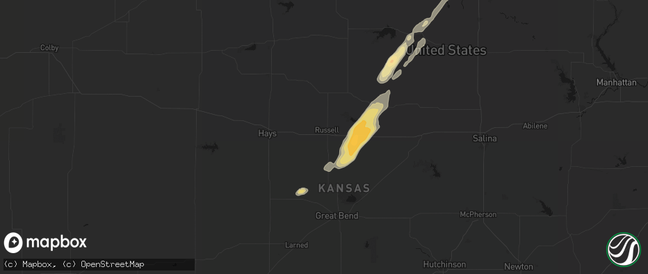 Hail map in Russell, KS on May 17, 2026
