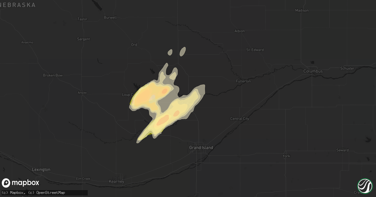 Hail map in Saint Paul, NE on May 17, 2026