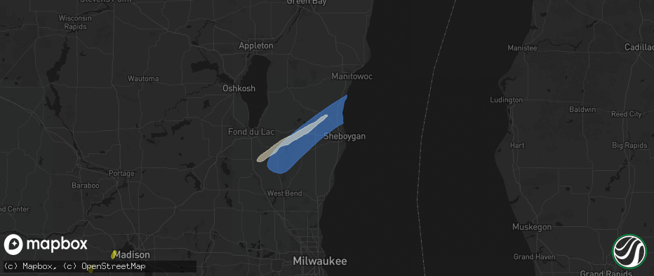 Hail map in Sheboygan Falls, WI on May 17, 2026