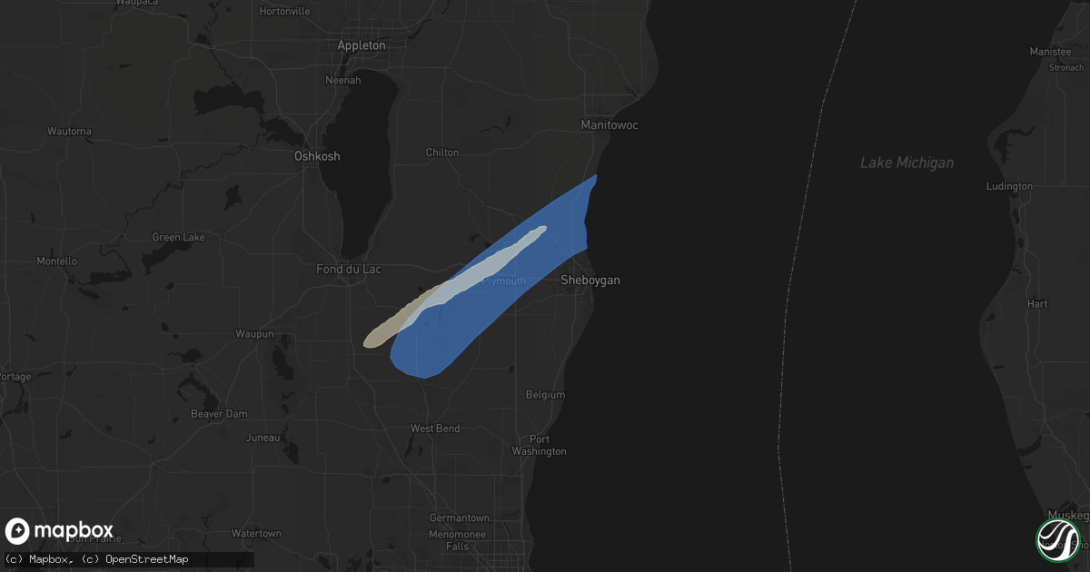 Hail map in Sheboygan Falls, WI on May 17, 2026