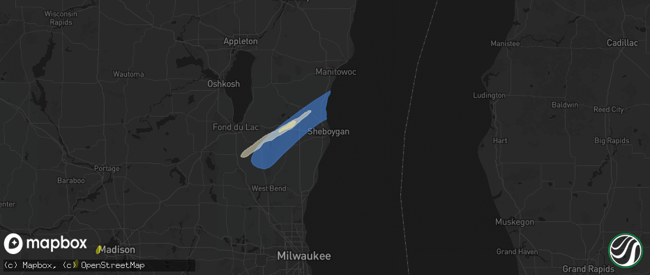 Hail map in Sheboygan, WI on May 17, 2026