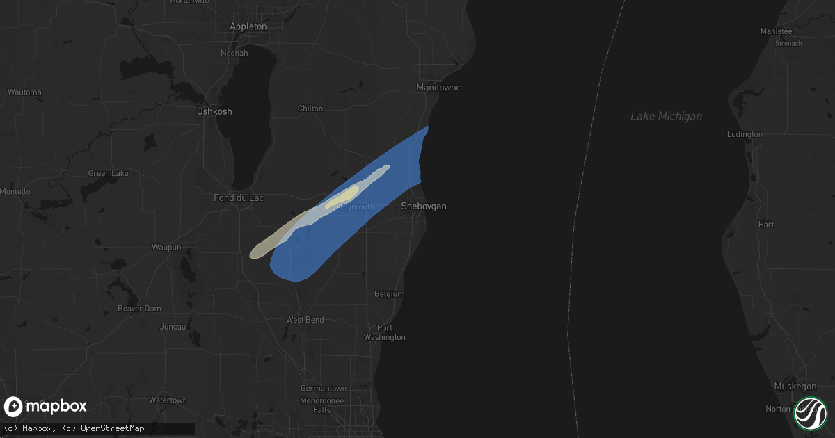 Hail map in Sheboygan, WI on May 17, 2026