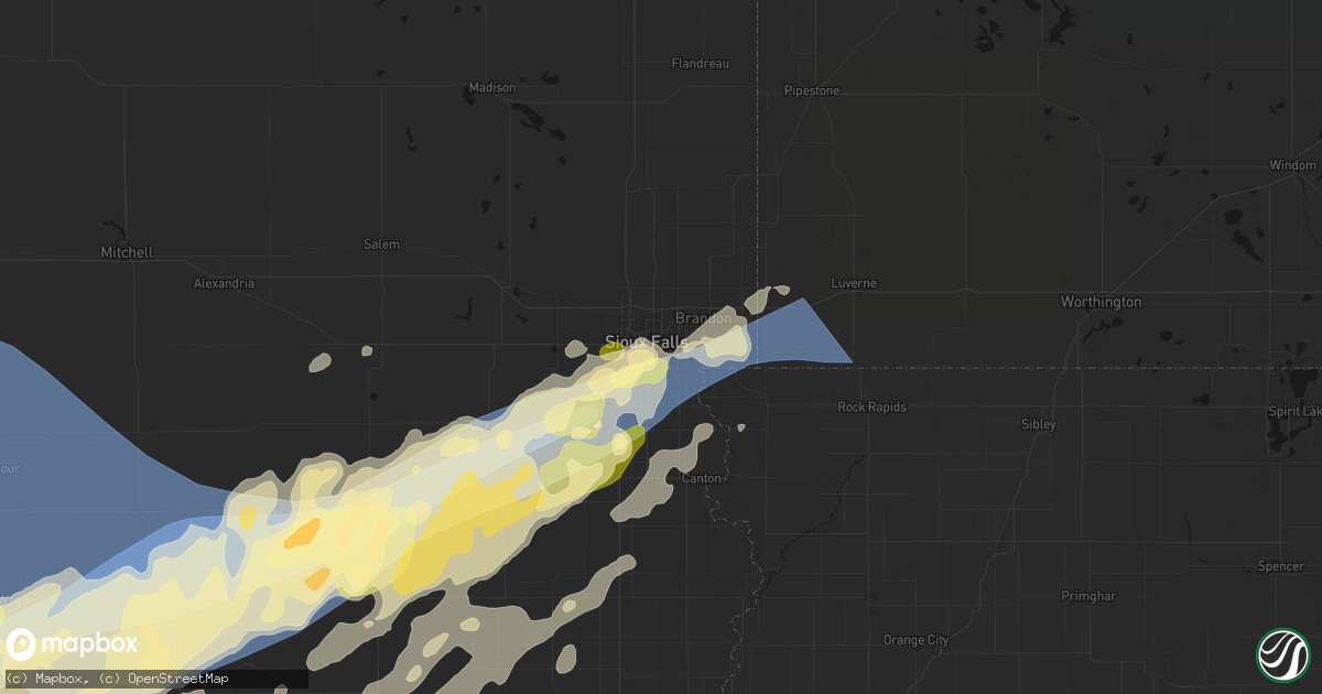 Hail map in Sioux Falls, SD on May 17, 2026