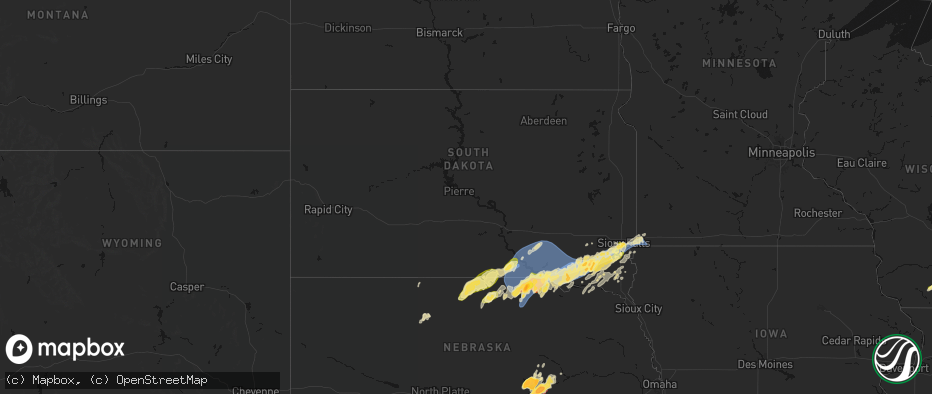 Hail map in South Dakota on May 17, 2026