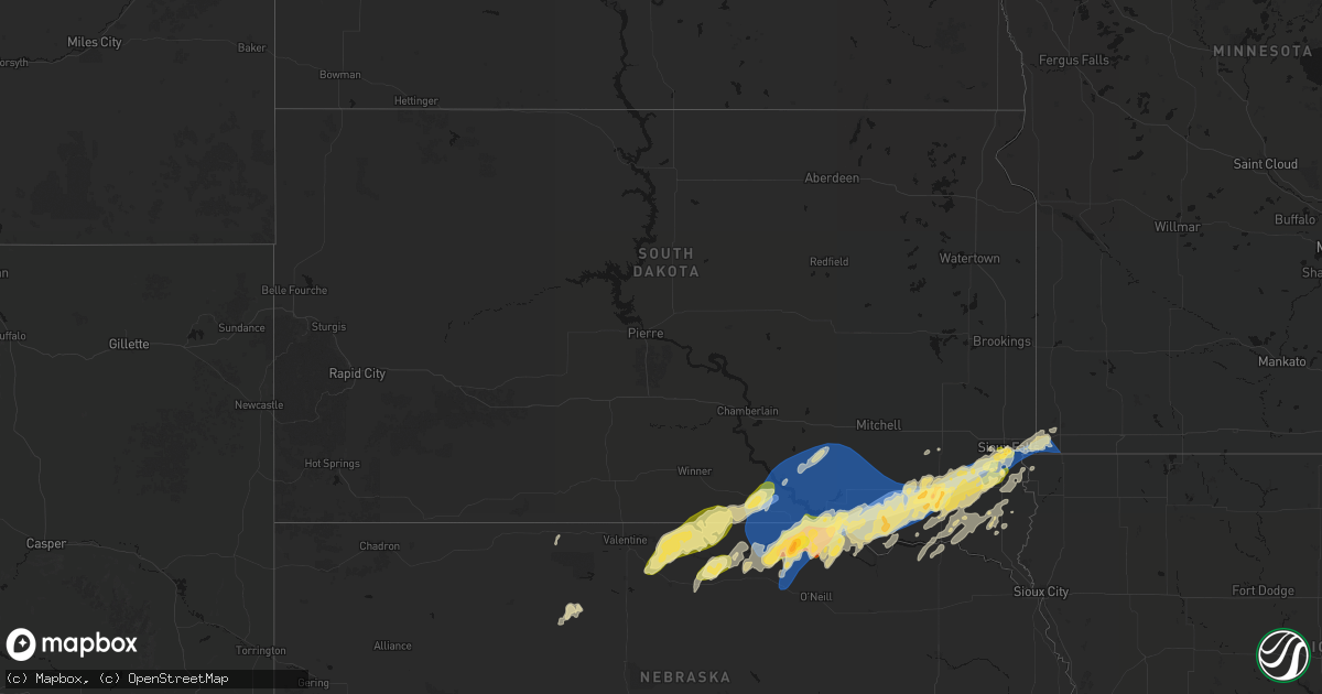 Hail map in South Dakota on May 17, 2026