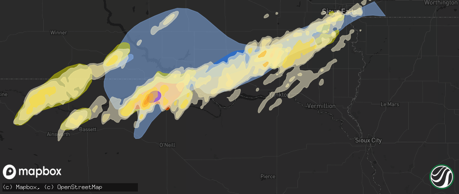 Hail map in Springfield, SD on May 17, 2026
