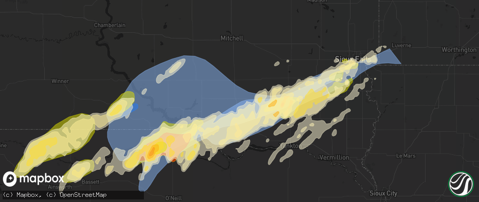 Hail map in Tripp, SD on May 17, 2026
