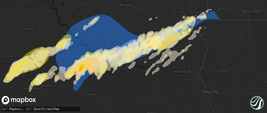 Hail map in Tyndall, SD on May 17, 2026