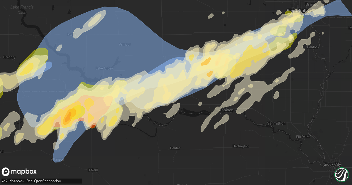Hail map in Tyndall, SD on May 17, 2026