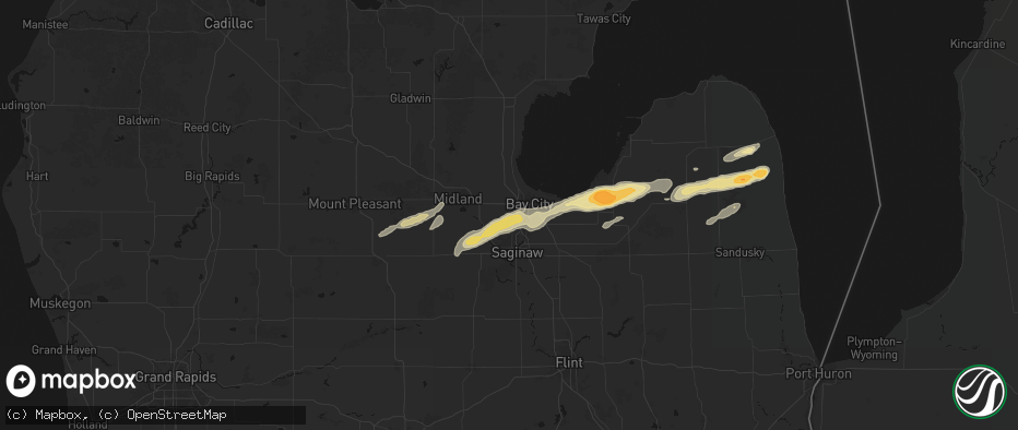 Hail map in University Center, MI on May 17, 2026