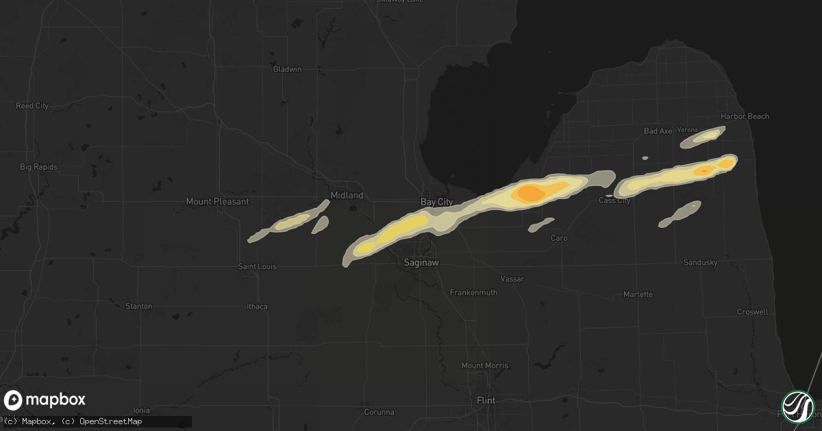 Hail map in University Center, MI on May 17, 2026
