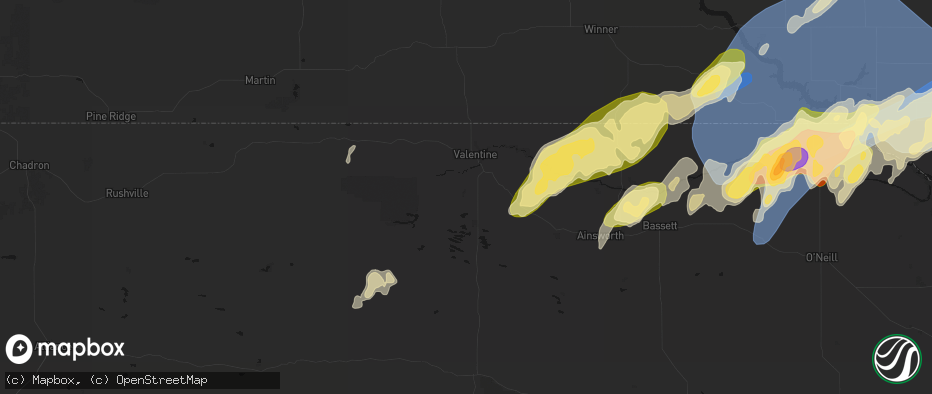 Hail map in Valentine, NE on May 17, 2026