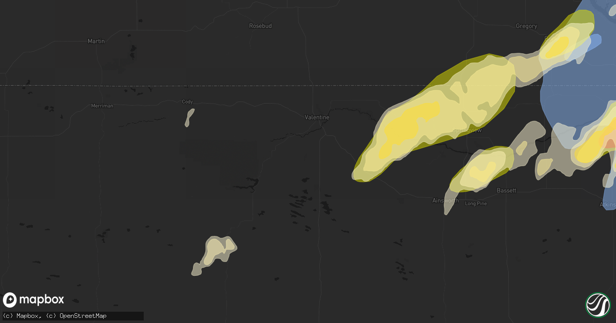 Hail map in Valentine, NE on May 17, 2026