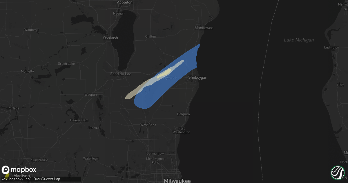 Hail map in Waldo, WI on May 17, 2026