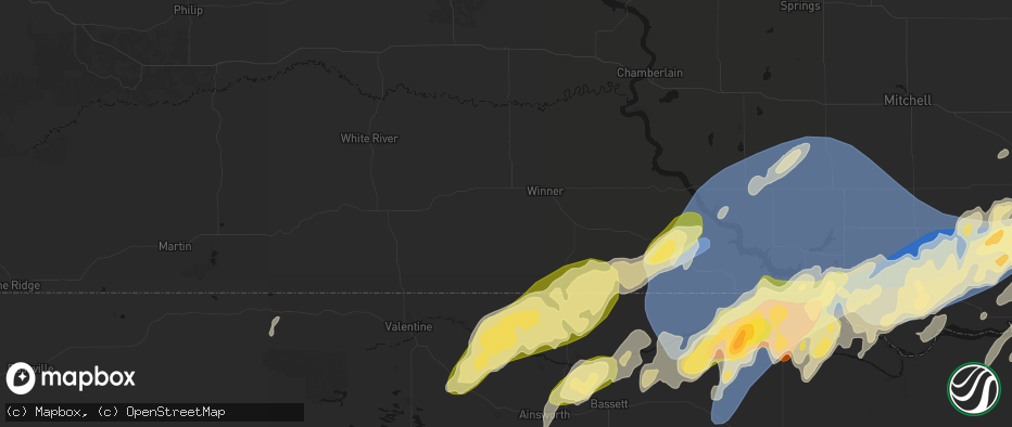 Hail map in Winner, SD on May 17, 2026