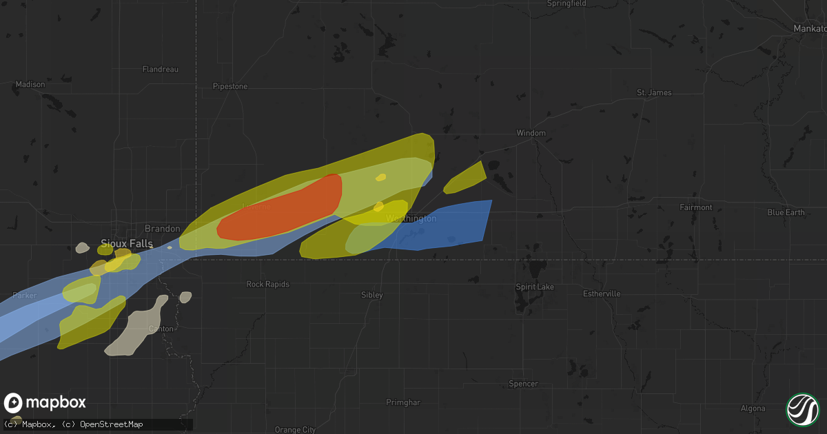 Hail map in Worthington, MN on May 17, 2026