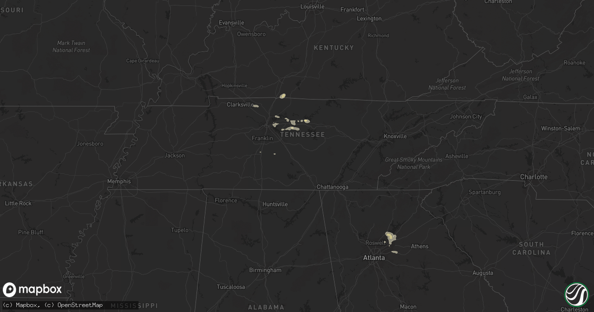 Hail map in Tennessee on May 18, 2013