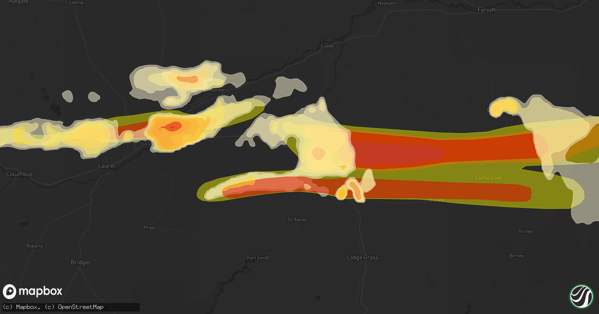 Hail map in Hardin, MT on May 18, 2014