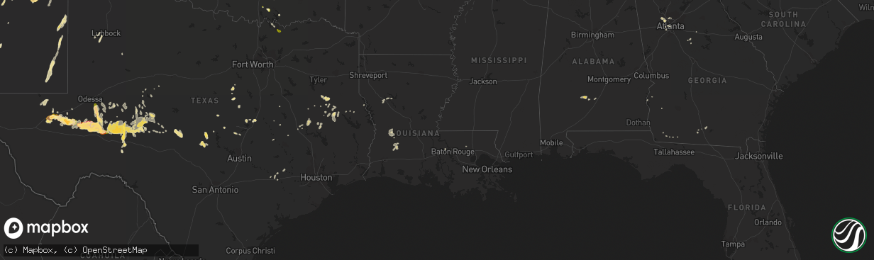 Hail map in Louisiana on May 18, 2015