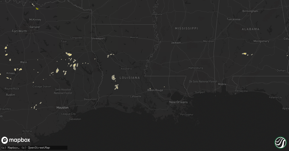 Hail map in Louisiana on May 18, 2015