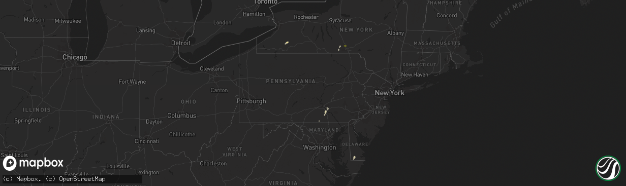 Hail map in Pennsylvania on May 18, 2015