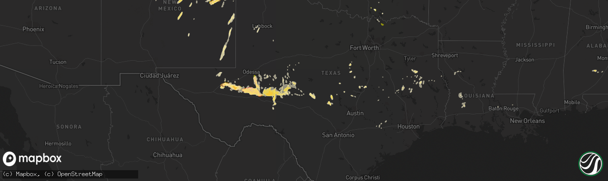 Hail map in Texas on May 18, 2015