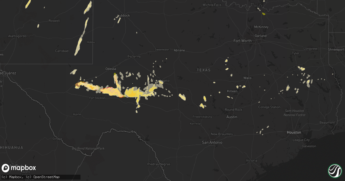 Hail map in Texas on May 18, 2015
