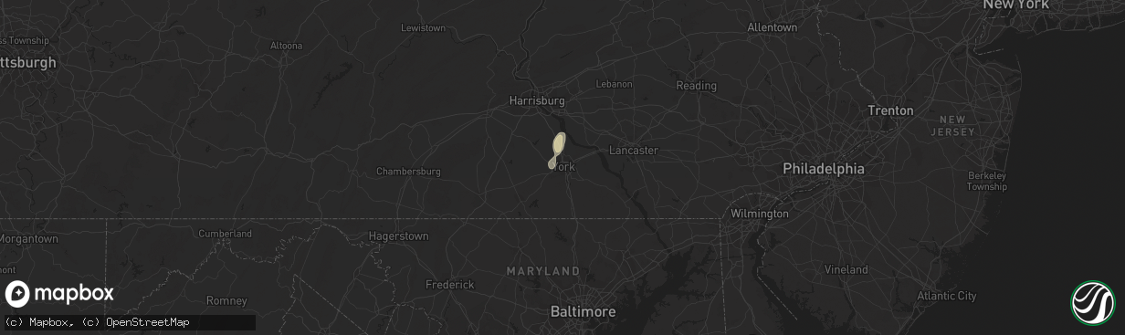 Hail map in York, PA on May 18, 2015