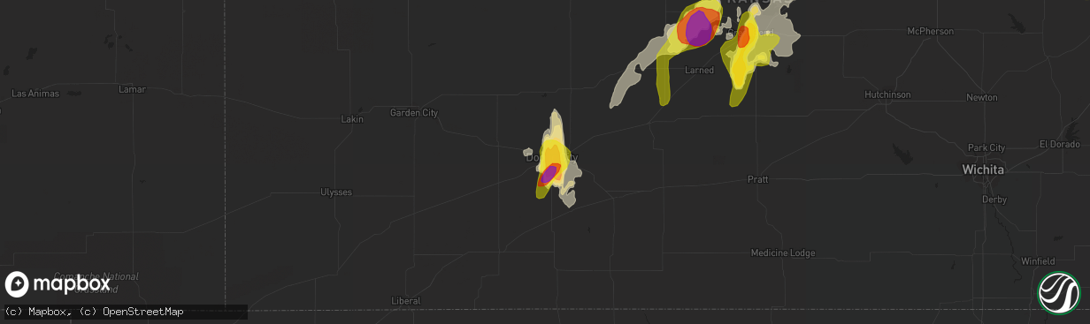 Hail map in Dodge City, KS on May 18, 2017