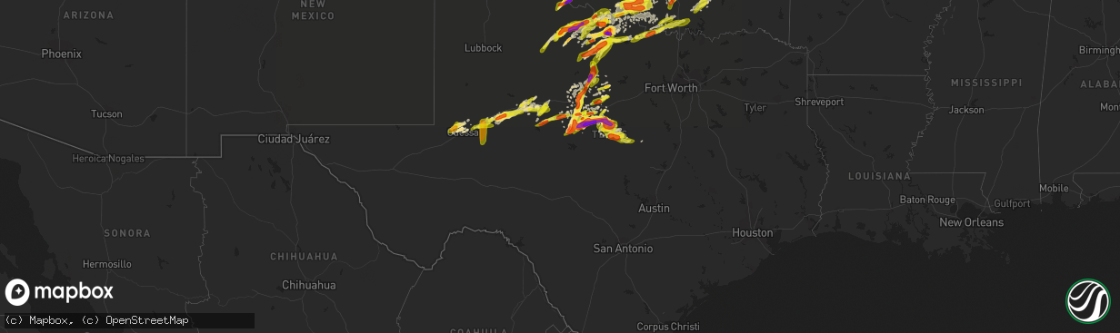 Hail map in Texas on May 18, 2017