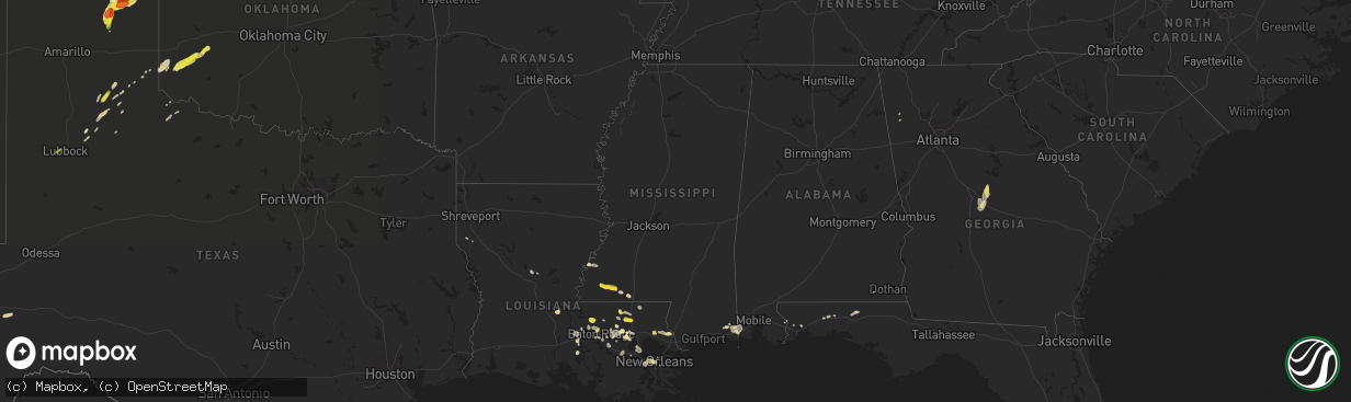 Hail map in Mississippi on May 18, 2018