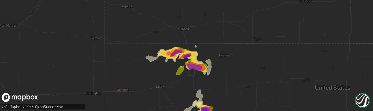 Hail map in Oberlin, KS on May 18, 2018