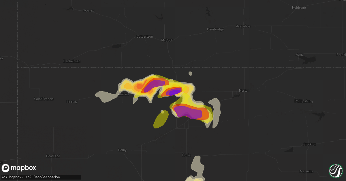 Hail map in Oberlin, KS on May 18, 2018