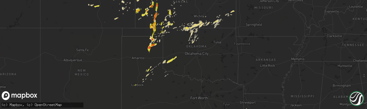 Hail map in Oklahoma on May 18, 2018