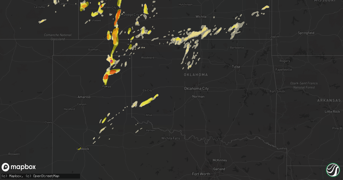 Hail map in Oklahoma on May 18, 2018