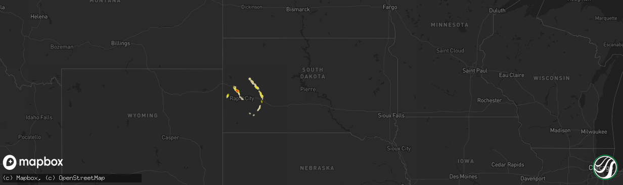 Hail map in South Dakota on May 18, 2018