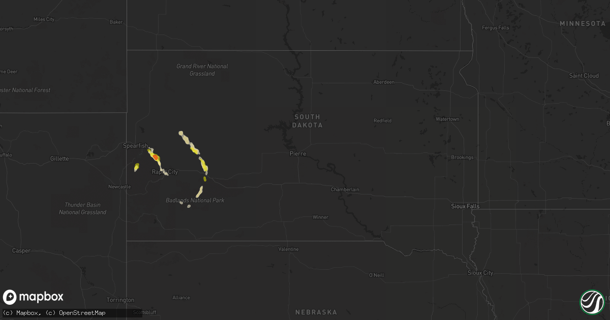 Hail map in South Dakota on May 18, 2018