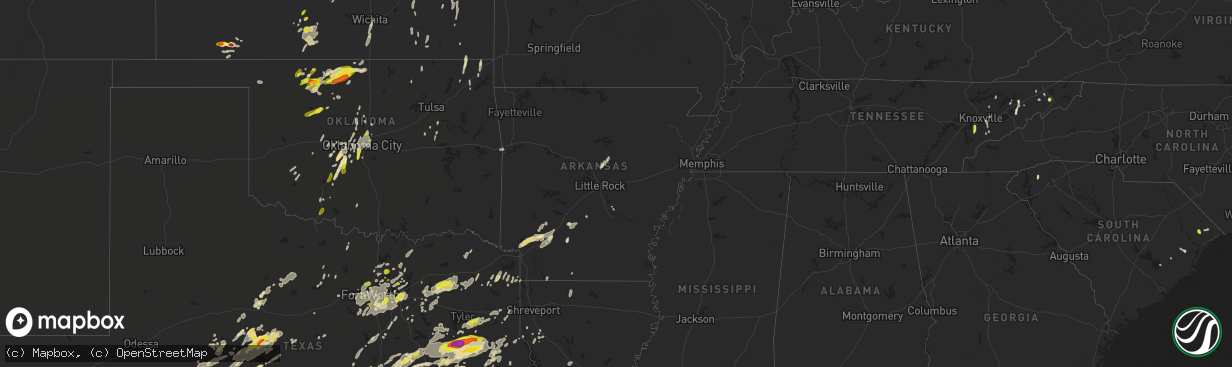 Hail map in Arkansas on May 18, 2019